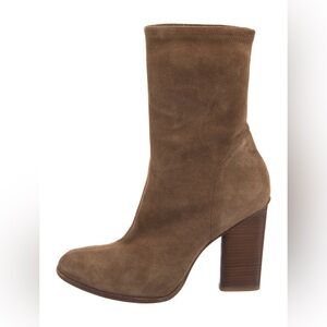 Alexander Wang Suede Ankle Boots Brown Stacked Heel Booties Size 37